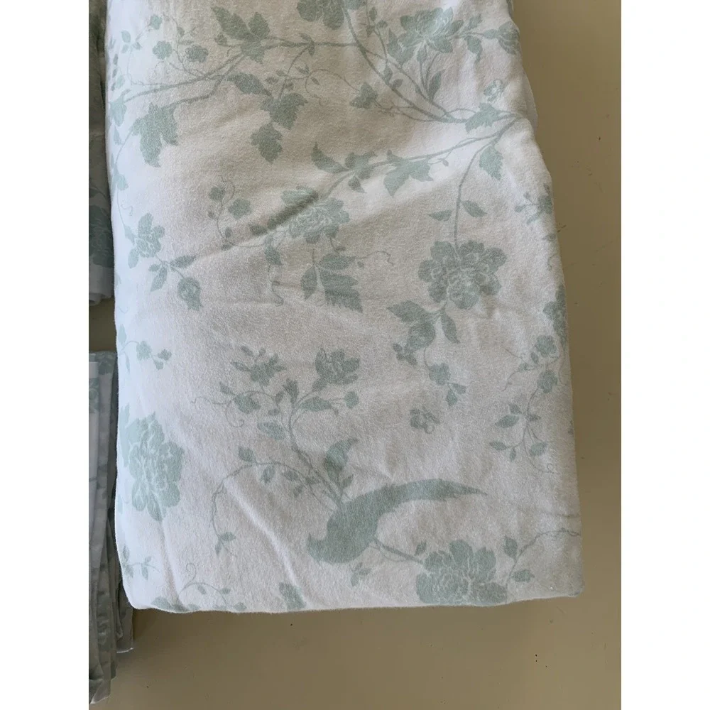 Laura Ashley QUEEN Sheet Set Soft Cottage Core Floral Birds White & Aqua 4PC